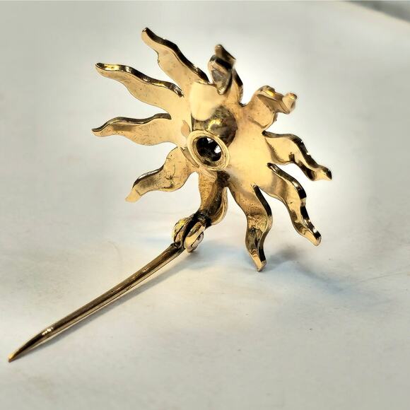 Vintage 10K Seed Pearl Diamond Victorian Sun Star Brooch - Picture 8 of 8
